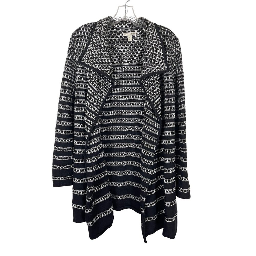 Dana Buchman Long Sleeve Knit Open Front Cardigan Womens Small Gray Black Stripe